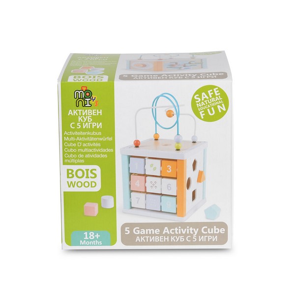 Продукт Moni Toys - Дървен активен куб 20 см - 0 - BG Hlapeta